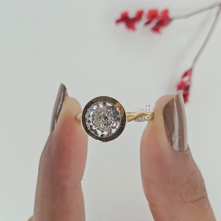 Bezel Set Round Cut Twisted Pave Band Ring video