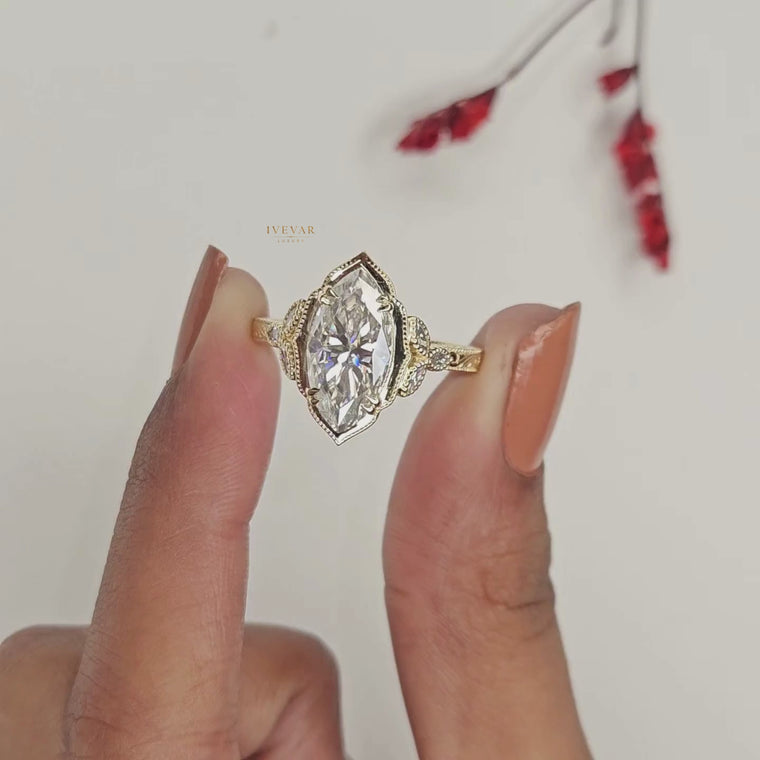 Marquise Cut Ring with Milgrain Band video