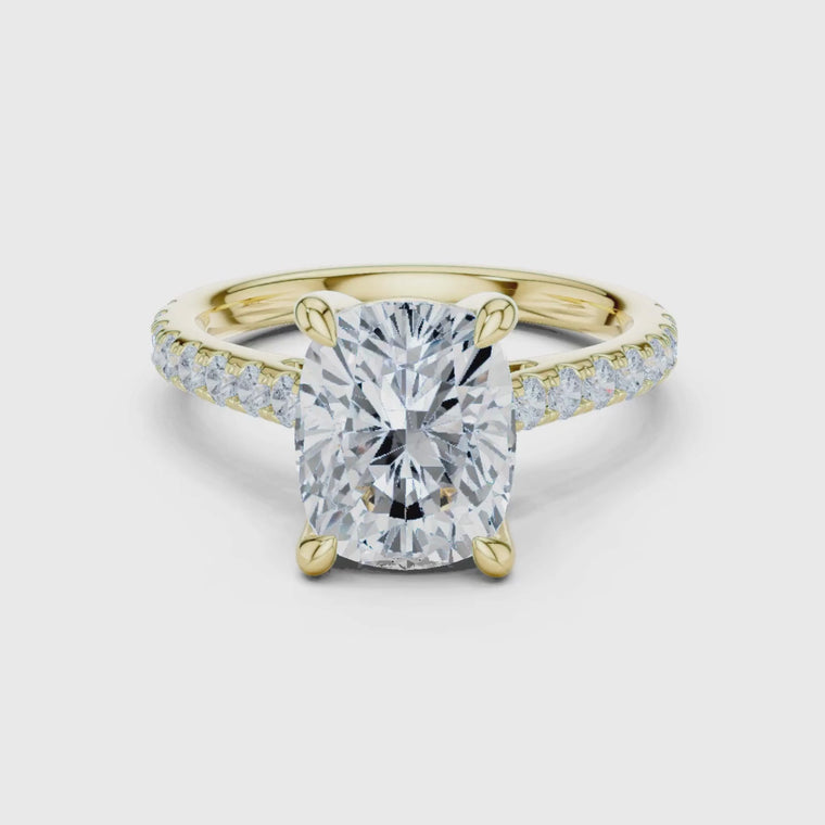 Cushion Cut Hidden Halo Pave Engagement Rings video