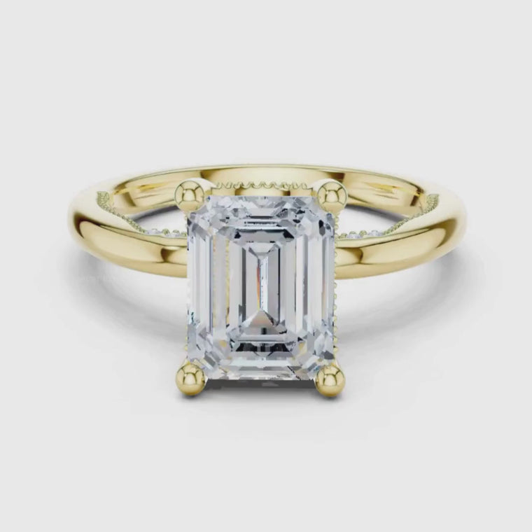 Emerald Cut Hidden Halo Solitaire Engagement Ring video