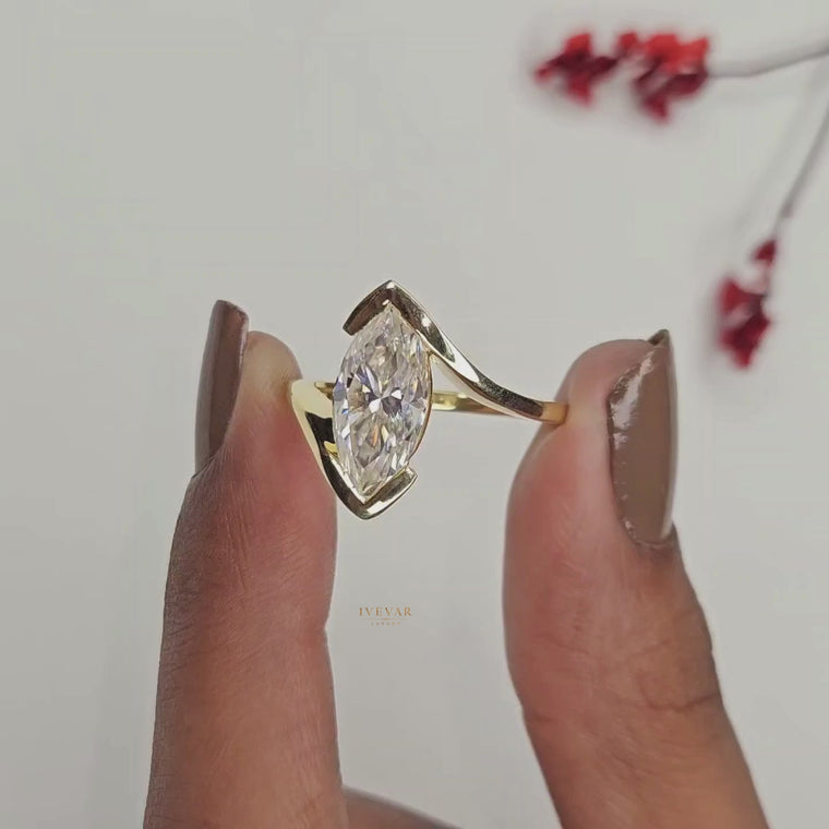 Marquise Cut Bypass Ring with Pave Band video