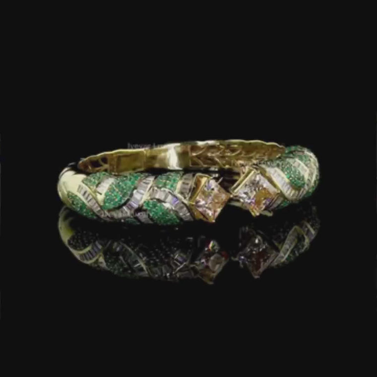Emerald Cut Crossover Hinged Bangle, Green Pave video