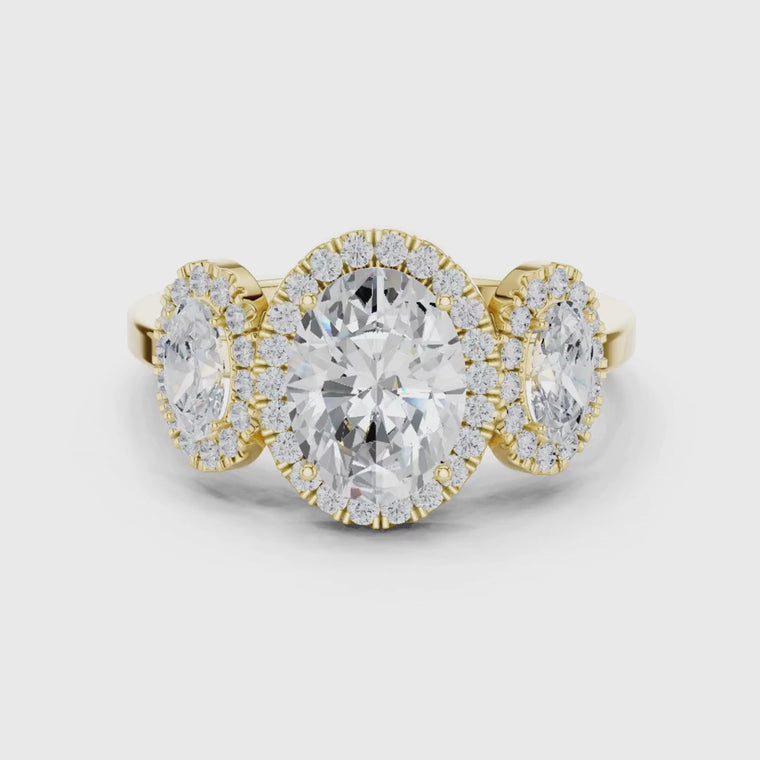 Oval Cut Three Stone Halo Engagement Ring video