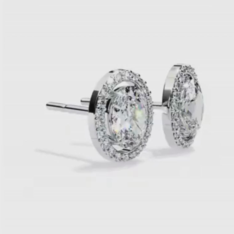 Oval Cut Halo Stud Earrings video