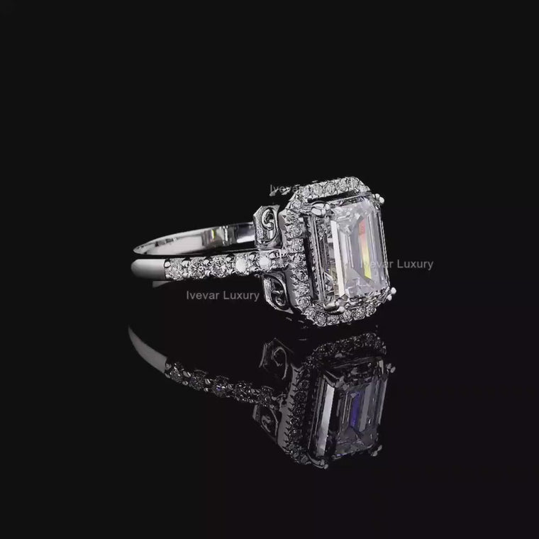 Emerald Cut Halo Ring video
