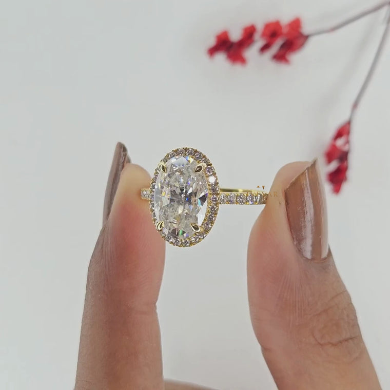 Oval Cut Hidden Halo with Pave Band Engagement Ring video