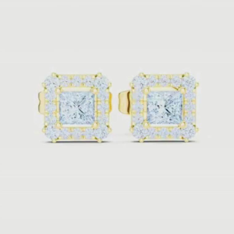 Princess Cut Square Halo Stud Earring video