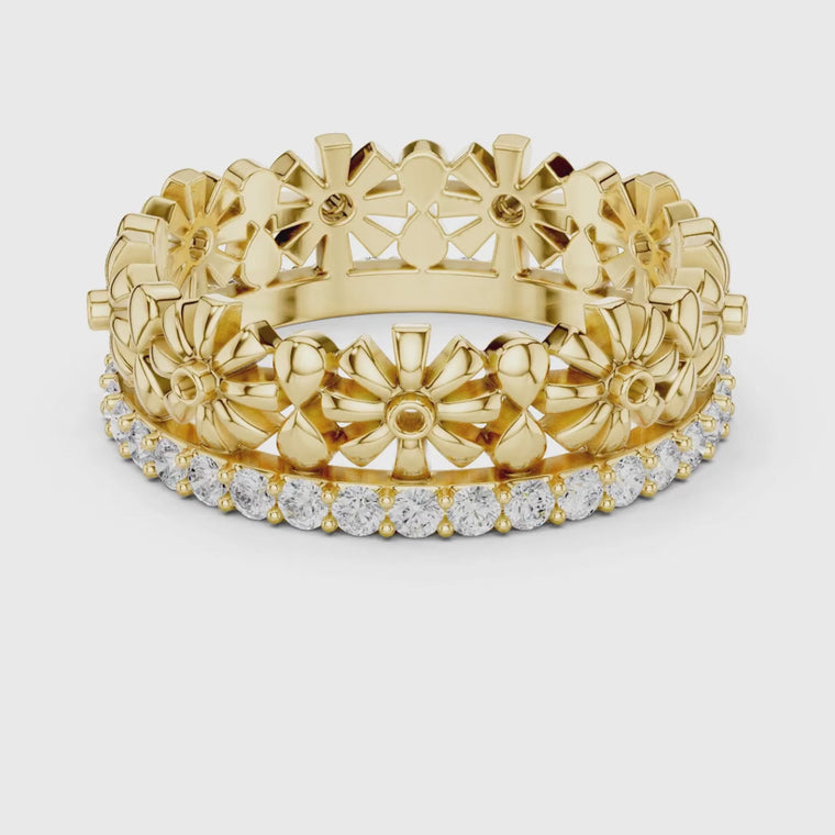 Floral Inspired Round Cut Wedding Band Eternity Ring video