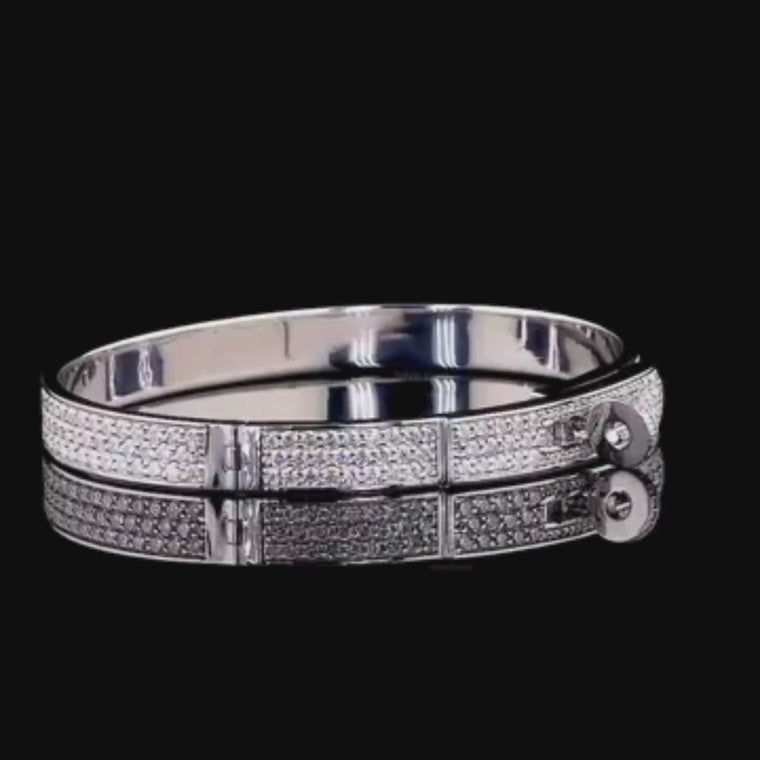 Triple Row Round Pave Hinged Bangle Bracelet video