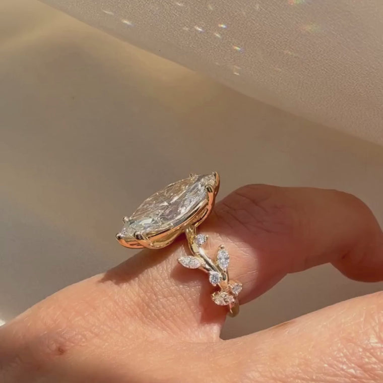 Nature Inspired Marquise Ring With Leaf Accent video