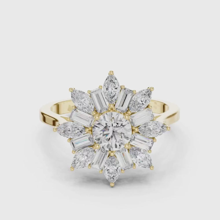 Round Lab Diamond Prong Set Floral Cluster Delicate Ring video