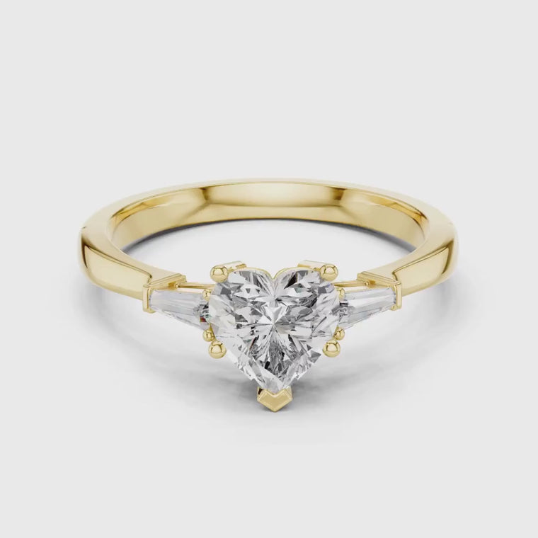 Three Stone Heart Ring With Tapered Side Stone video 2