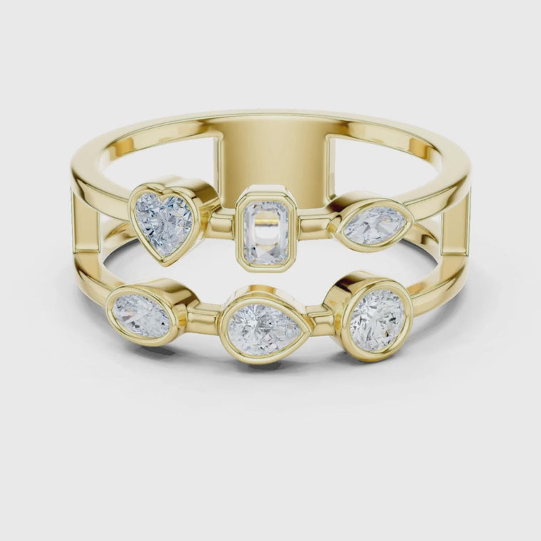 Mixed Shape Bezel Set Open Double Row Minimal Ring video