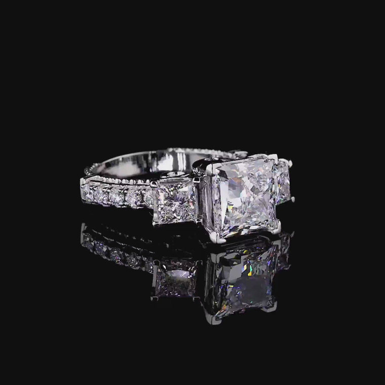 Princess Cut Cathedral Engagement Ring Wedding Band video