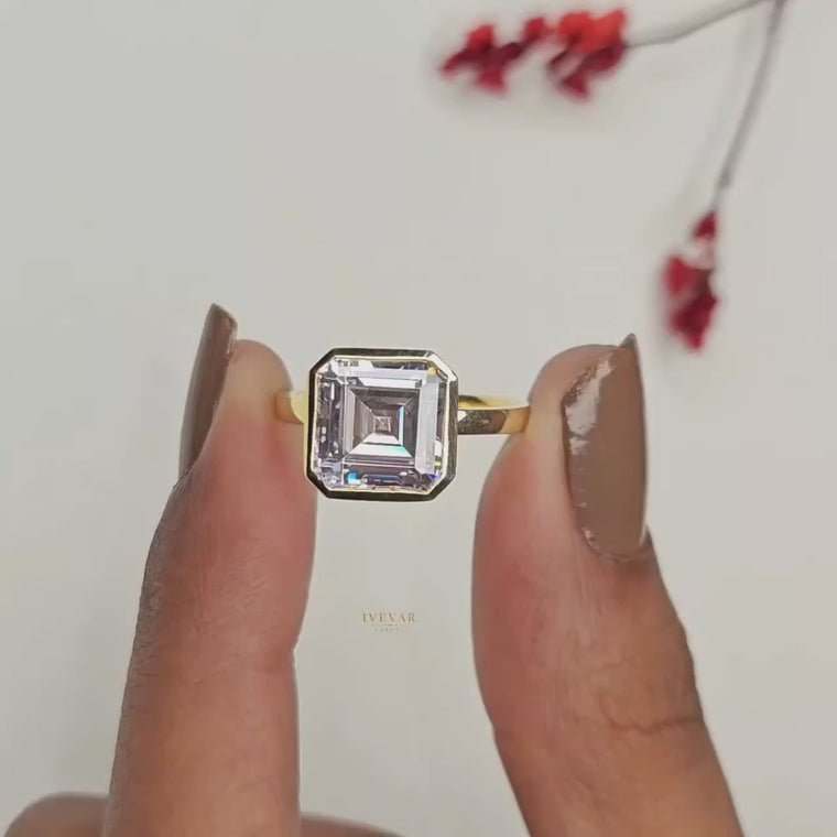 Asscher Cut Bezel Set Solitaire Engagement Ring video