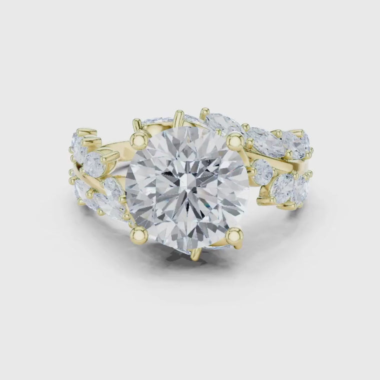 Round Brilliant Solitaire Ring with Marquise Clusters video