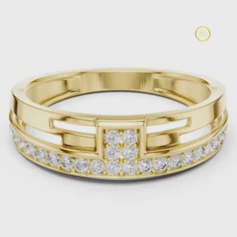 Round Cut Men's Square Cluster Pave Border Gold Band video