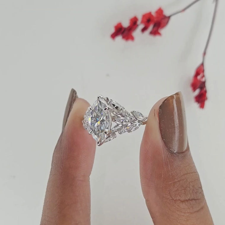 Marquise Cut Leaf Cluster Engagement Ring video