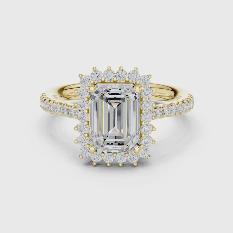 Emerald Cut Halo Ring with Pave Band video