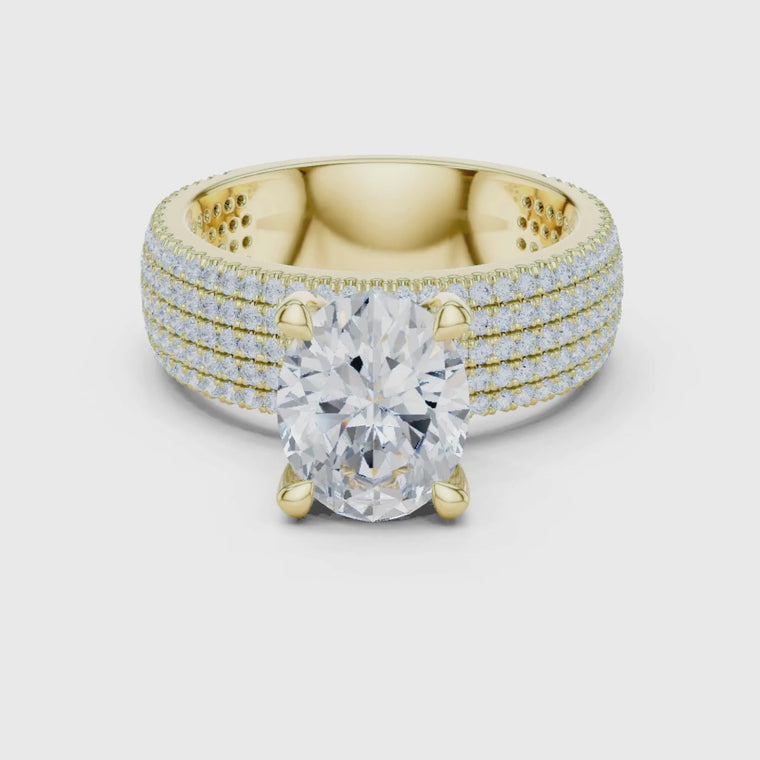 Oval Cut Solitaire Multi Row Pave Engagement Ring video