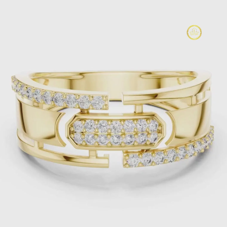 Round Cut Men's Center Plate Pave Gold Statement Band video