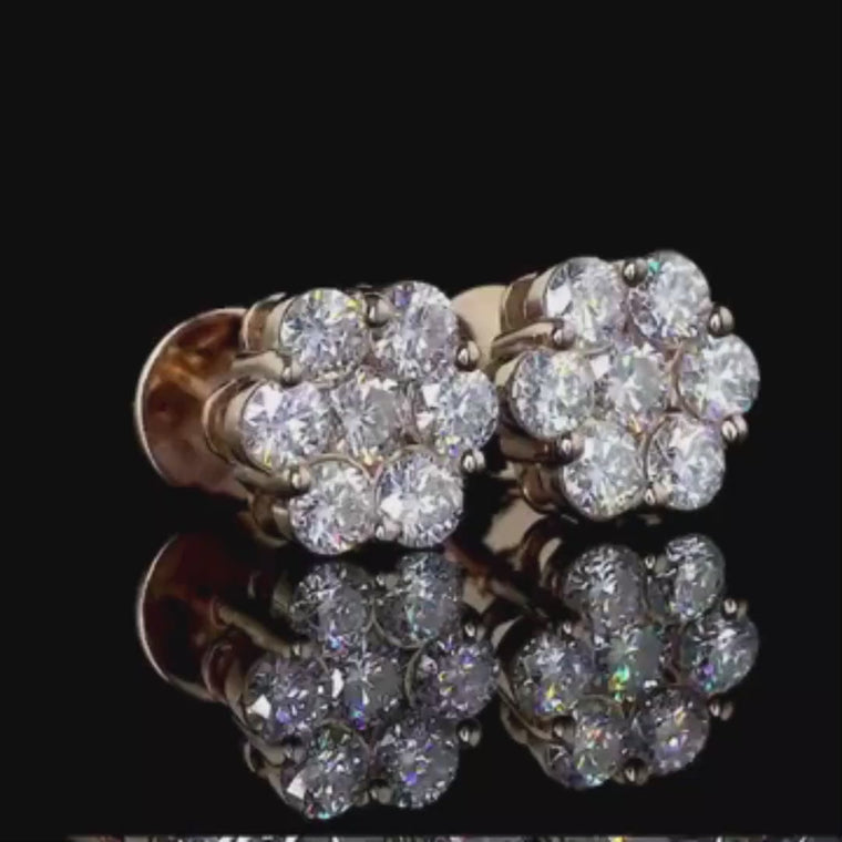 Round Brilliant Floral Cluster Stud Earrings video