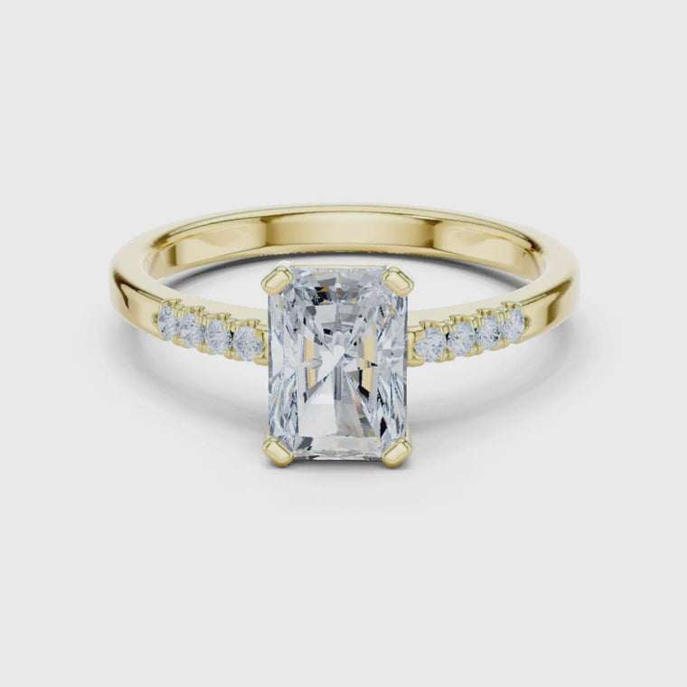 Pave Radiant Cut Moissanite Solitaire Engagement Ring video