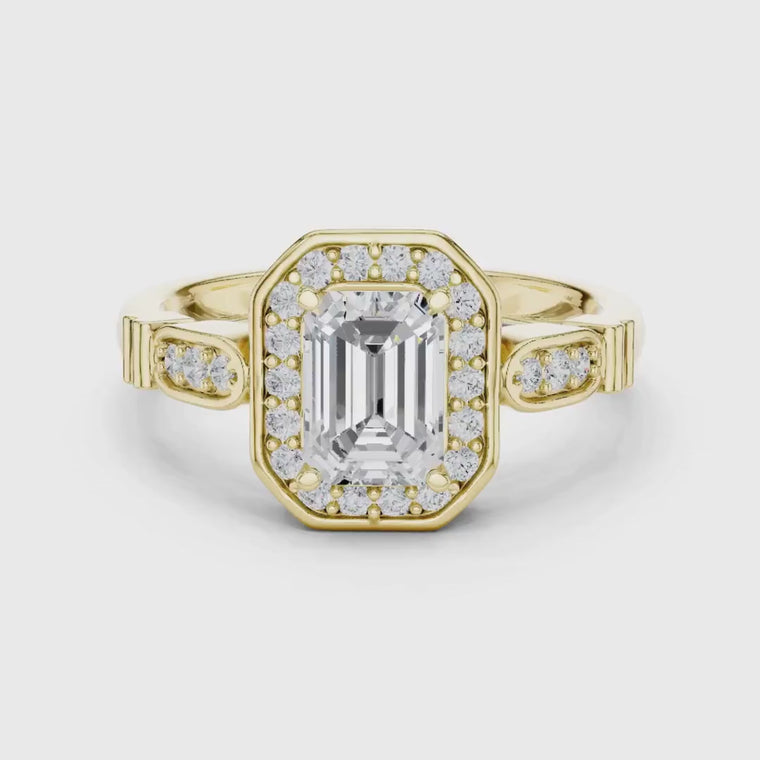 Emerald Cut Halo Wedding Ring For Women video
