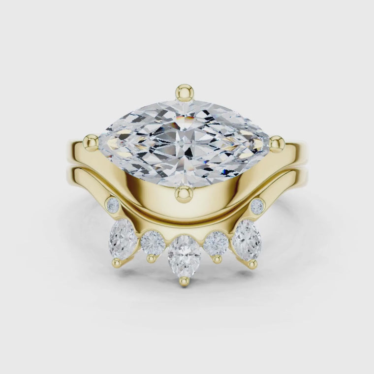 East West Marquise Cut Cluster Dual Band Bridal Ring Set video