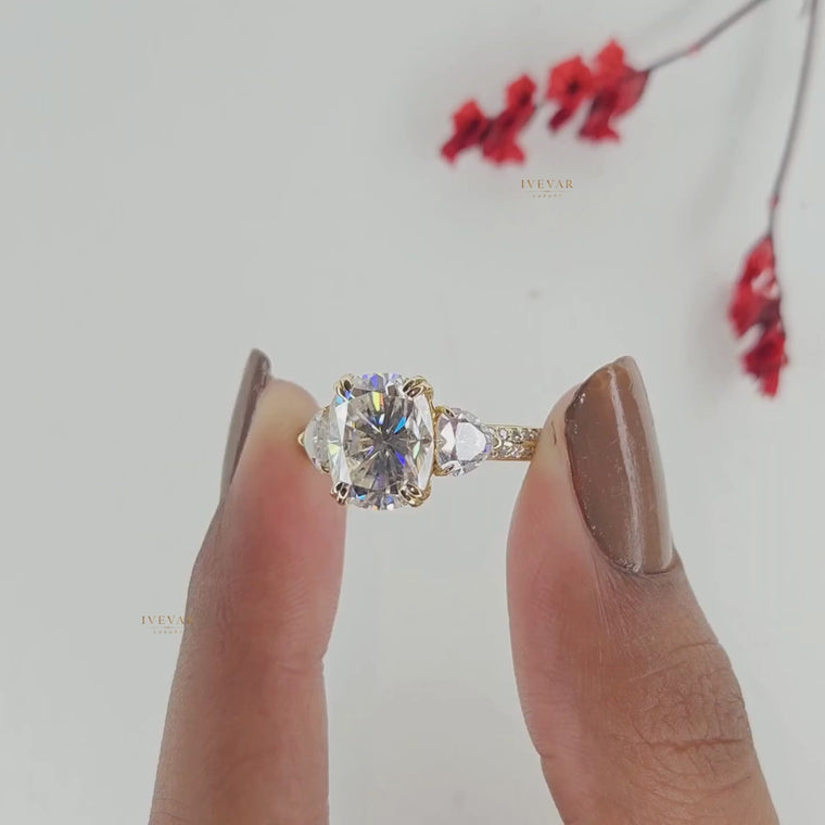Cushion Cut Pear Side Three Stone Engagement Ring video