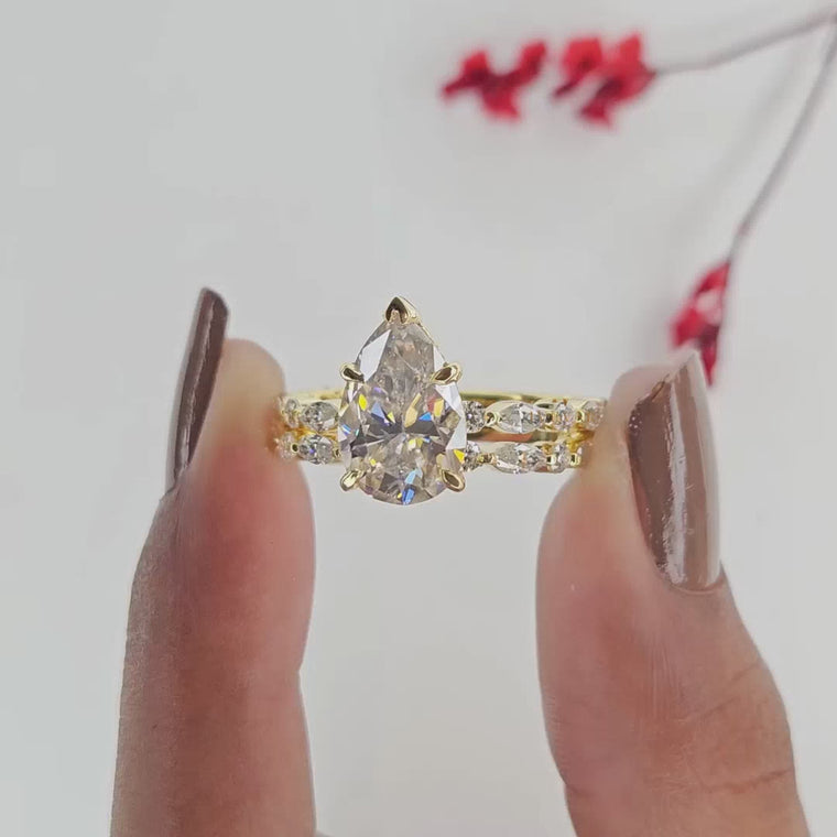 Pear Cut Double Marquise Eternity Bridal Ring Set video