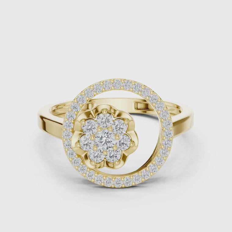 Round Floral Cluster with Pave Circle Halo Ring video