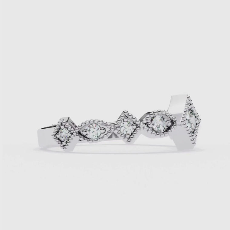 Princess Cut Chevron Stackable Wedding Band Ring video