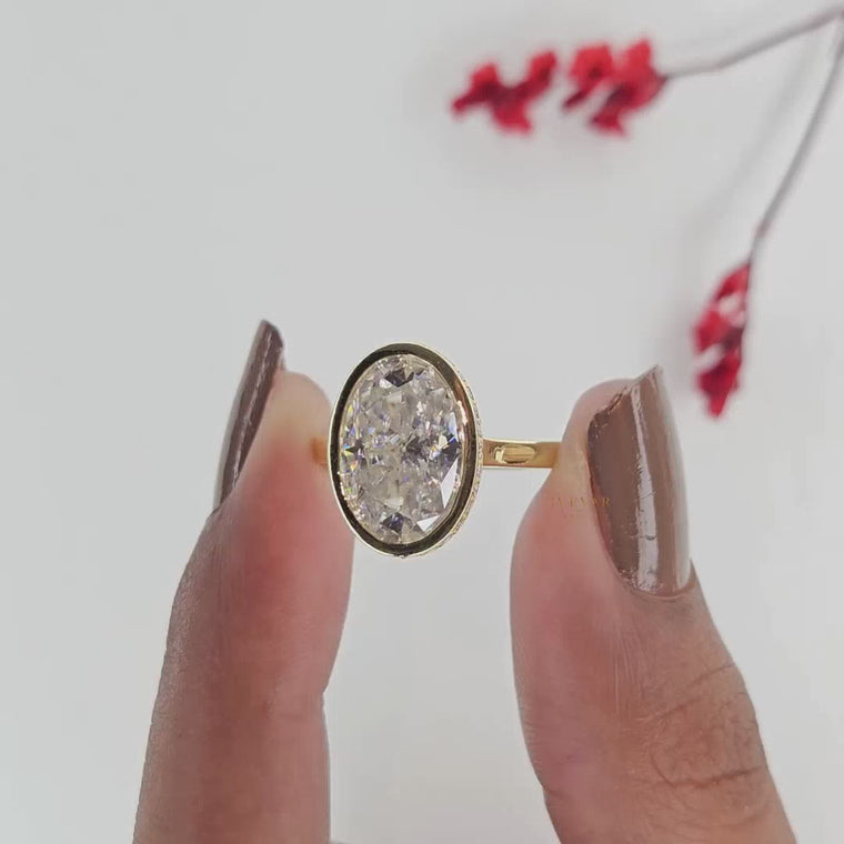Bezel Set Hidden Halo Oval Engagement Ring video