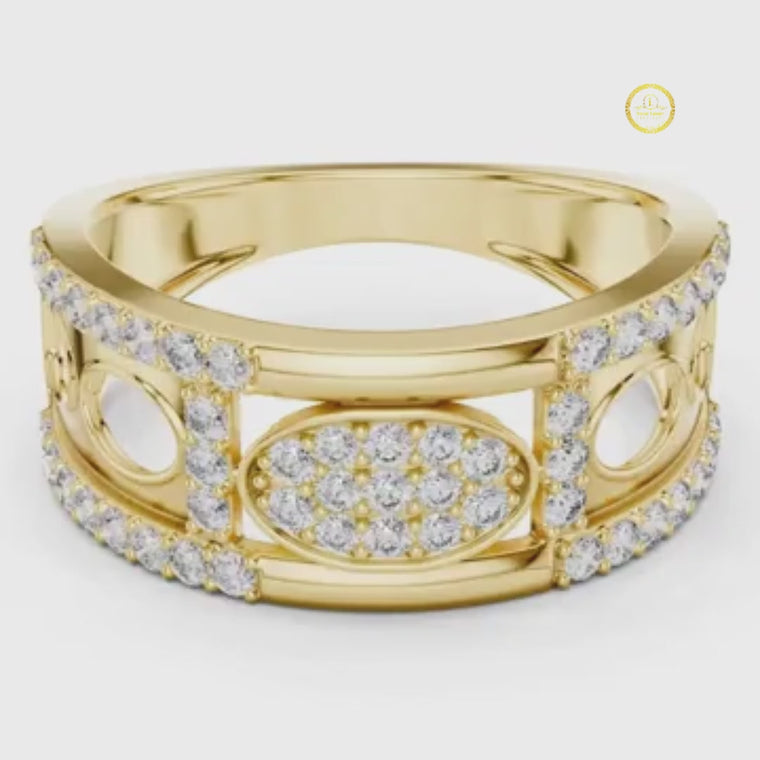 Round Cut Men's Oval Medallion Openwork Gold Ring video