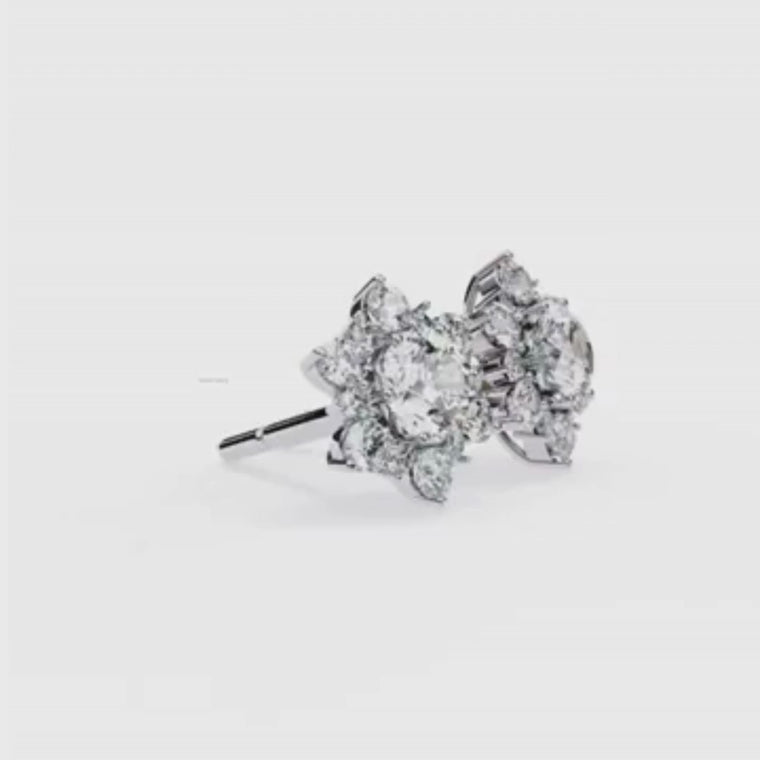 Round Cut Floral Cluster Stud Earrings video