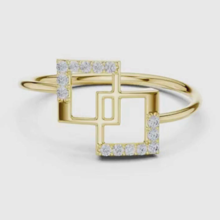 Round Cut Edged Interlocking Square Ring video