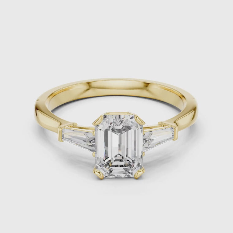 Emerald Cut Three Stone Wedding Ring video