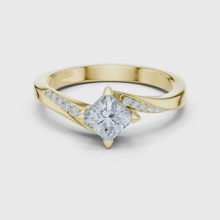 Princess Cut Ring With Pave Accent Stones video