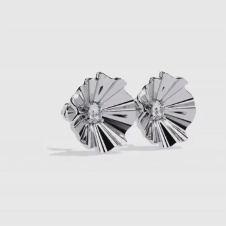 Sunburst Round Center Flower Stud Earrings with Fluted Design video