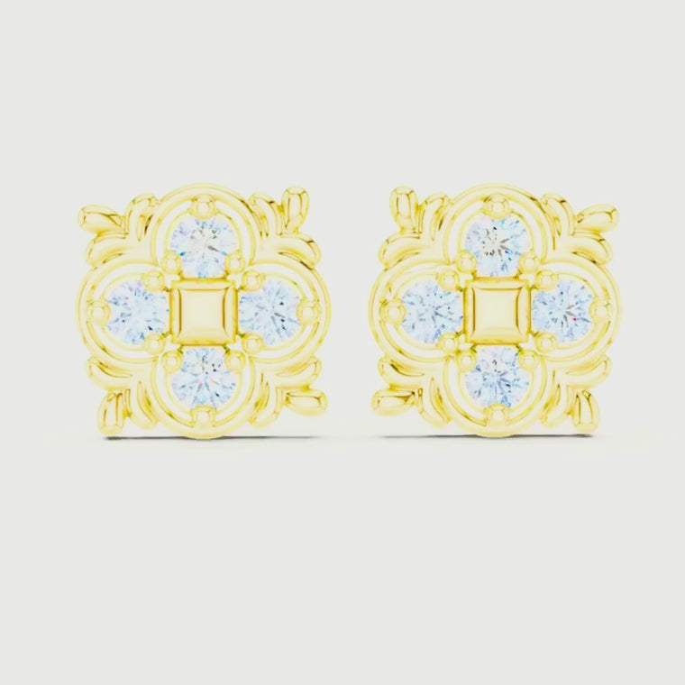 Leaf Frame and Four Petal Round Cluster Stud Earrings video
