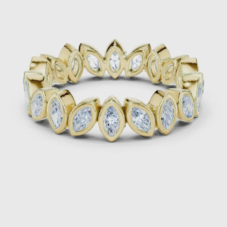 Bezel Set Leaf Marquise Cut Eternity Wedding Band video