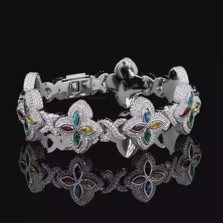 Multicolor Marquise Floral Cut Moissanite Tennis Bracelet video