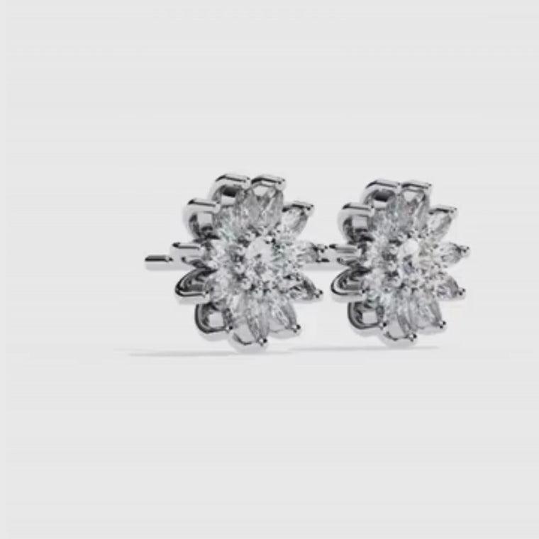 Floral Marquise Cluster Stud Earrings with Round Center video