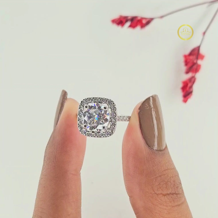 Round Cut Cushion Halo Engagement Ring video