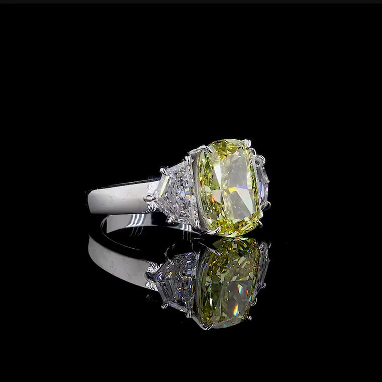 Yellow Cushion Cut Ring with Side Stone video