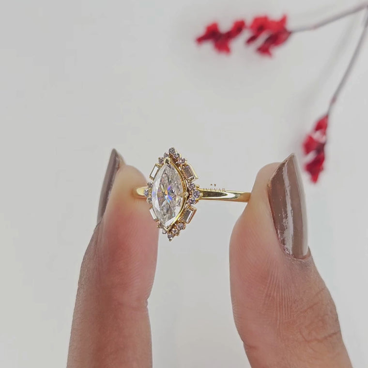 Marquise Cut Halo Engagement Ring video
