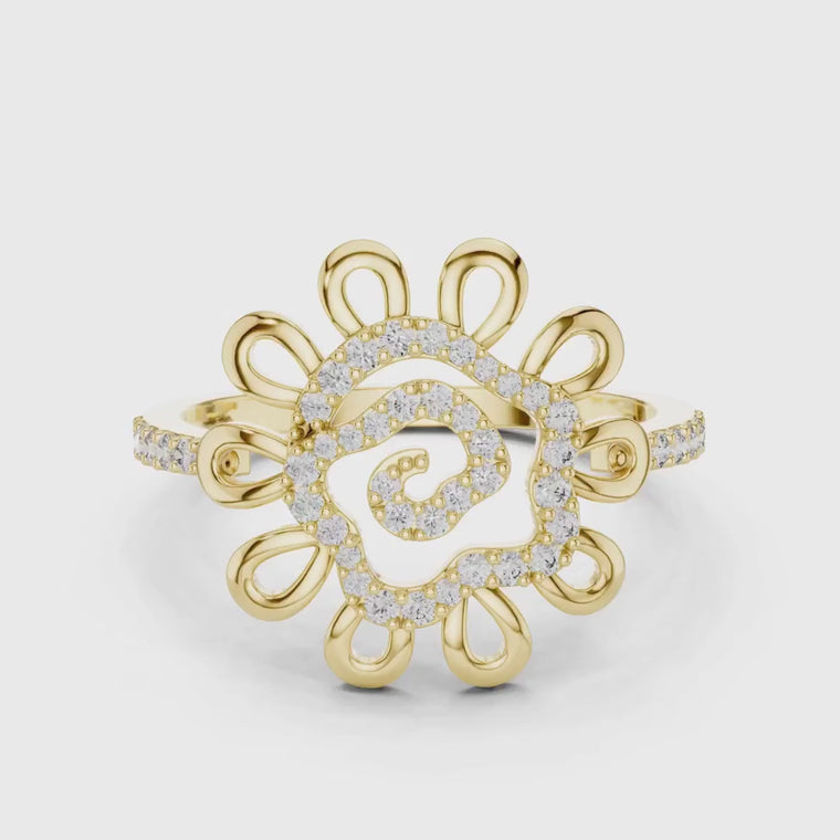 Round Floral Swirl Pave Engagement Ring video