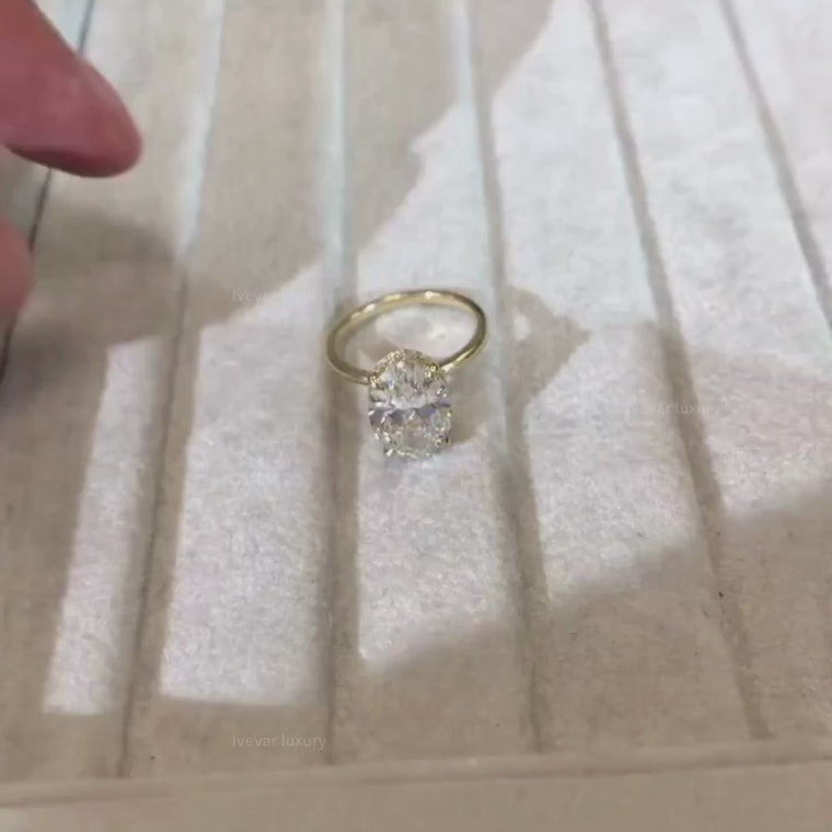 Oval Cut Solitaire Hidden Halo Delicate Ring video