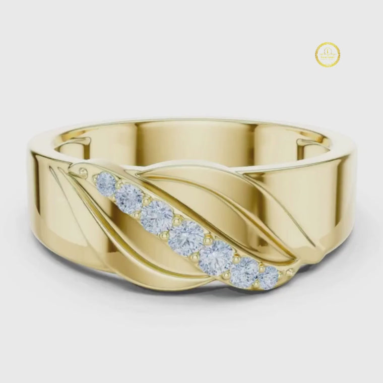 Round Cut Men's Modern Curved Accent Wedding Ring video